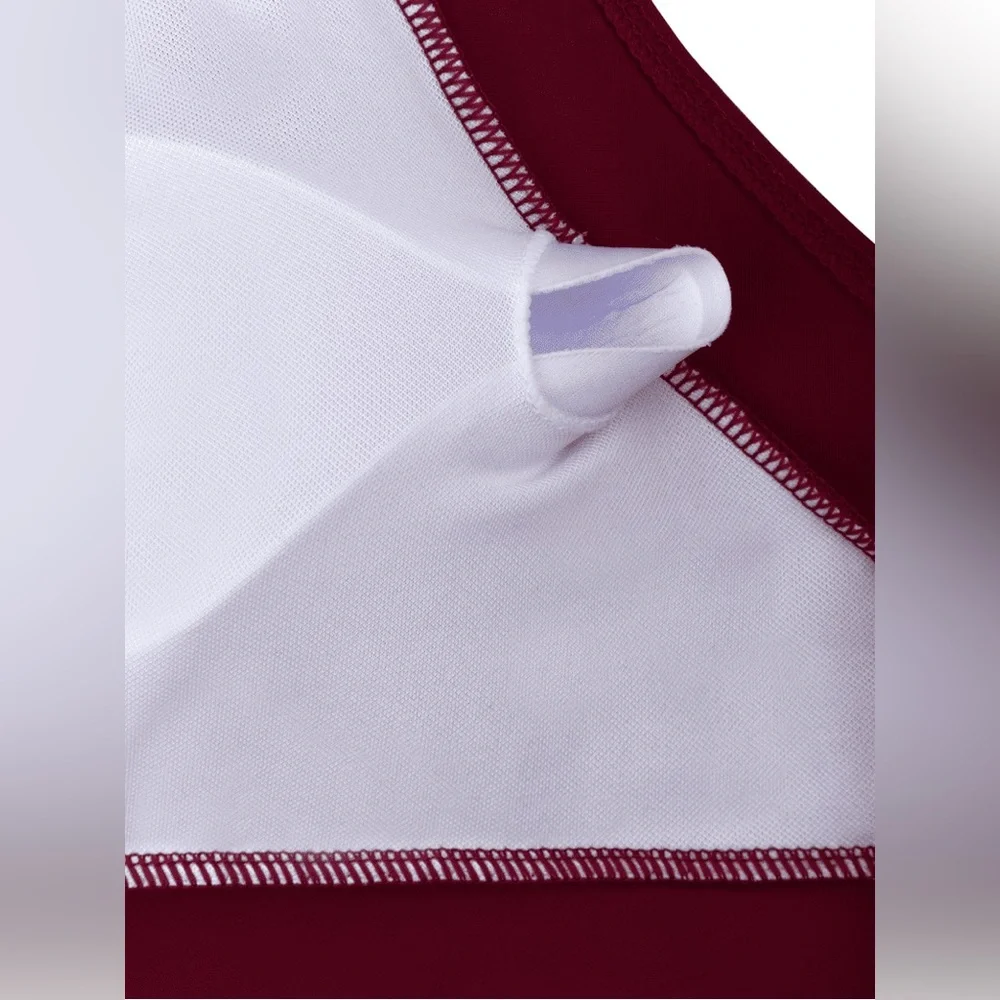 Plus Size Burgundy Tankini Top Swim Bikini - Elegant Ruched Front